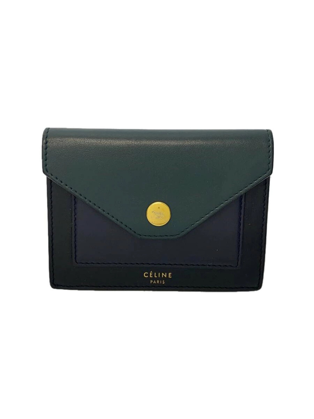 Celine Card Case Wallet Tricolor Pocket Leather Black